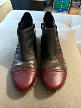 Remonte Zip Ankle Boots Red/Wine Black Patchwork Size 41 US 9.5 Genuine Leather
